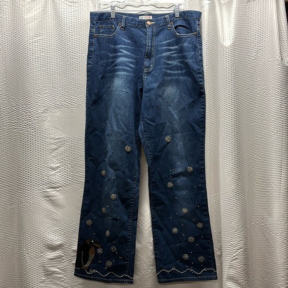 Jane Seymour Denim - Jane Seymour Women’s 12 Wide Leg Vintage Rose Floral Stretch Jeans Anthropologie